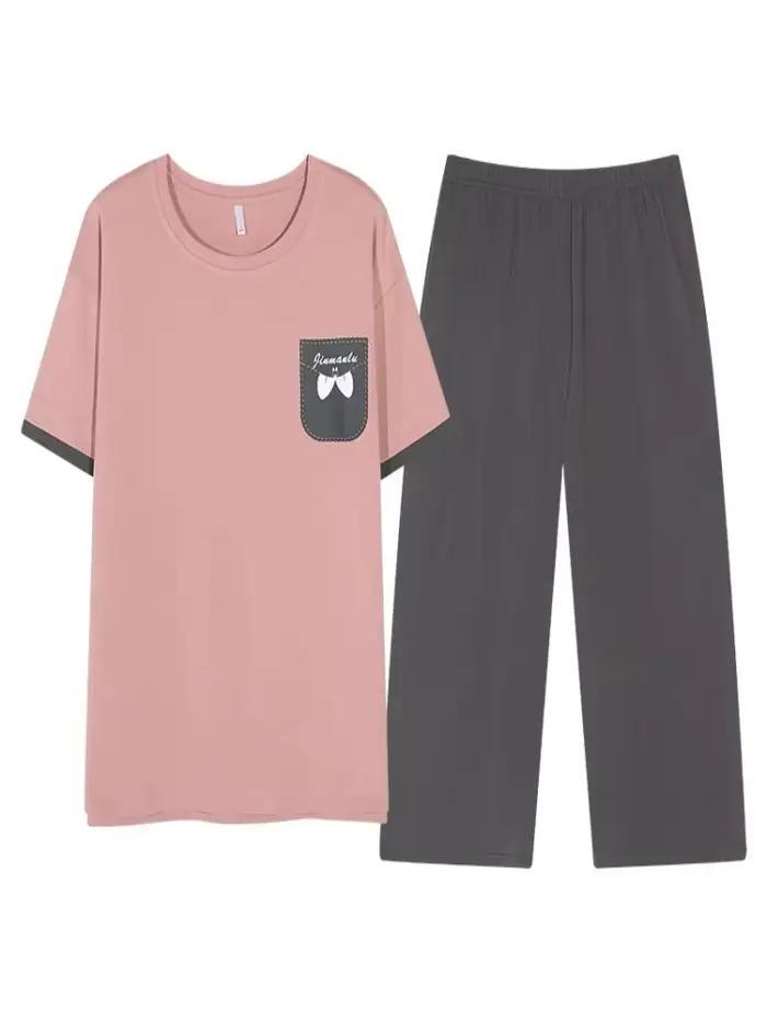Ensemble pyjama d'été 100% coton pour femmes, vêtements de nuit à manches courtes