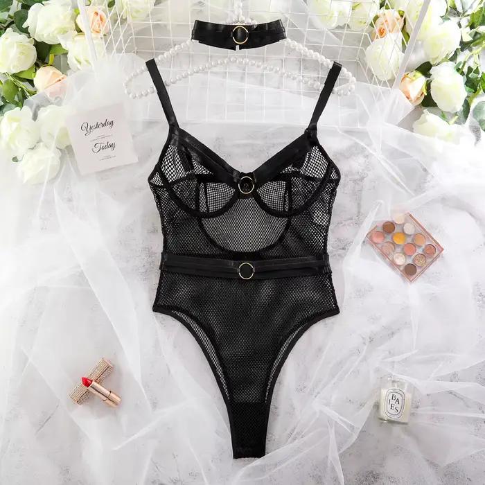 Combinaisons en résille sensuelles pour femmes, sexy, transparentes, moulantes, chics, à fines brete