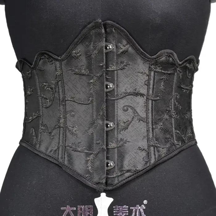 Mini corset court de fête, os de joint de taille en relief à 4 boutons, sangle en Y saillante, busti