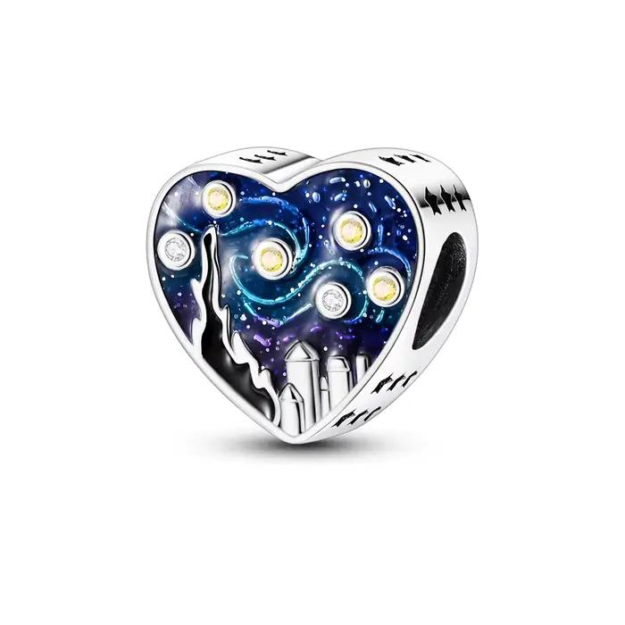 Breloques nuit étoilée de Van Gogh, perles bleues en argent 925, adaptées au Bracelet Original, bijo