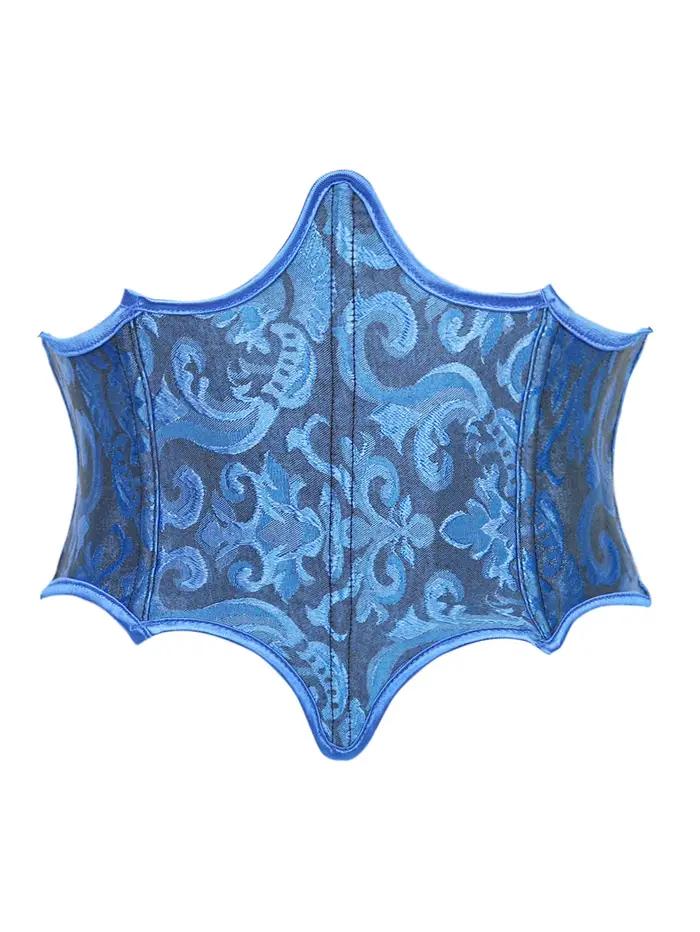 Corset de style court, bleu roi, en jacquard, avec ceinture et nœud à l'arrière, pour femme, avec un