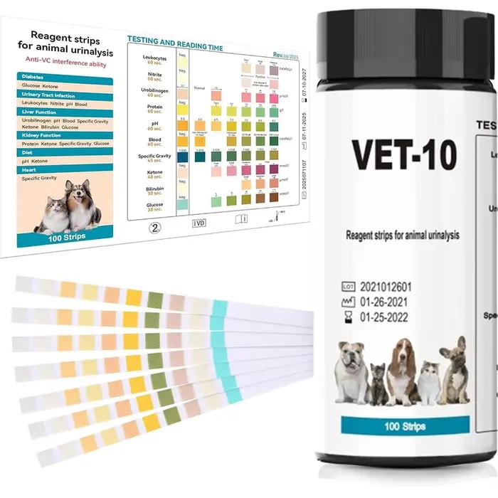 100 bandelettes de test d'urine pour animaux de compagnie, adaptées à la détection des infections ur