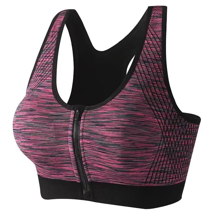 Soutien-gorge de sport zippé pour femme, maintien élevé, rembourré, dos nageur, idéal pour la course