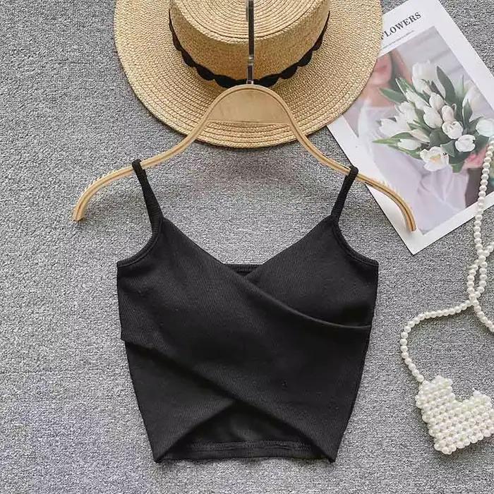 Débardeur amincissant côtelé pour femmes, soutien-gorge intégré, Super extensible, dos croisé, Brale