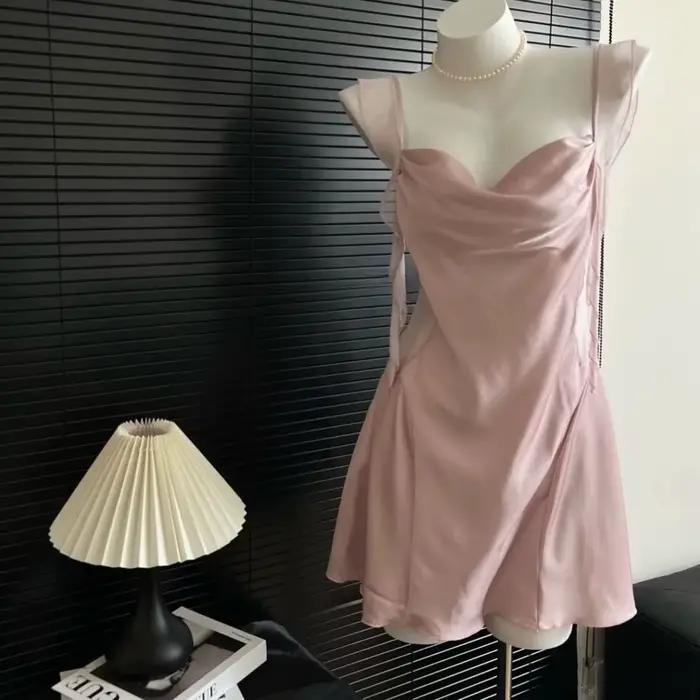 Chemise de nuit à bretelles en soie glacée, vêtements de détente fins et privés pour dames, chemise 
