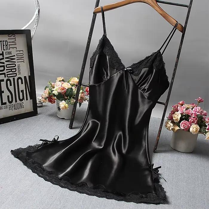 Sexy dentelle Patchwork vêtements de nuit Lingerie nuisette col en V robe de mariée vêtements de nui