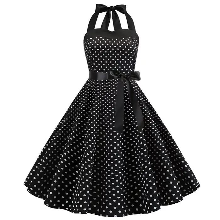 Robe Sexy rétro blanche à pois, Hepburn, Vintage, col licou, Robe de soirée, années 50 et 60, Pin Up