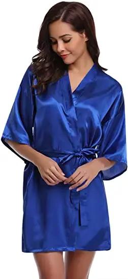 Chemise de nuit verte, Kimono de couleur unie, peignoir élégant en Satin, vêtements de maison, cadea