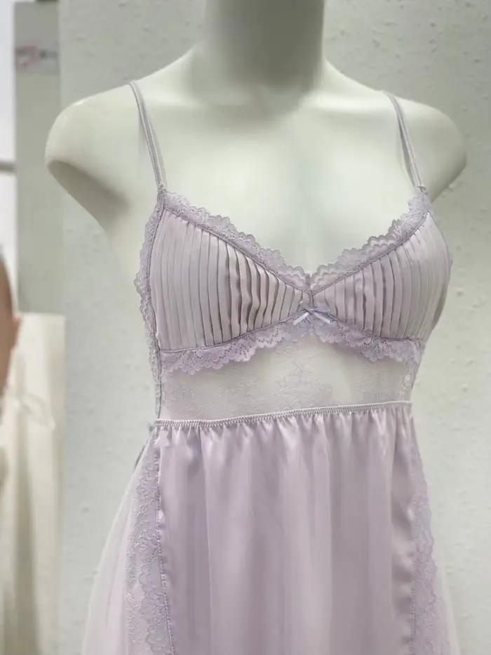 Robe de nuit à volants à col en V pour femmes, belle robe de nuit à bretelles dans le dos, coupe cou