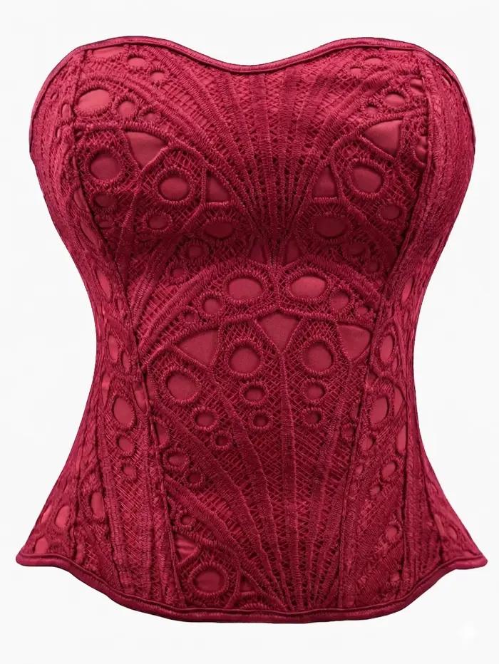 Corset rouge bordeaux pour femme, style gothique, bustier, fajas, taille ajustée, contrôle du ventre