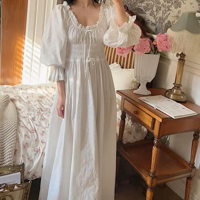 Chemise de nuit princesse vintage brodée pour femme, chemise de nuit victorienne, 100% coton, manche