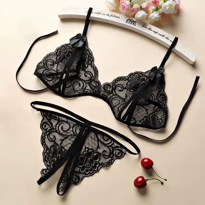 Lingerie sexy en dentelle pour femmes, sous-vêtements pour femmes, soutien-gorge ouvert, entrejambe 