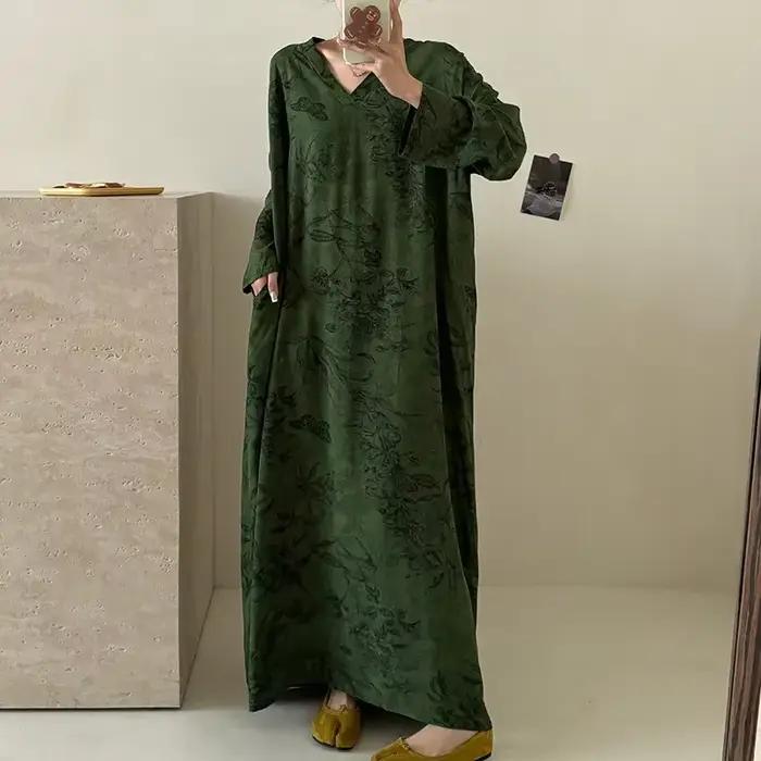 Robe longue violette pour femmes, chemise de nuit ample, vêtements de détente en coton imprimé, vête