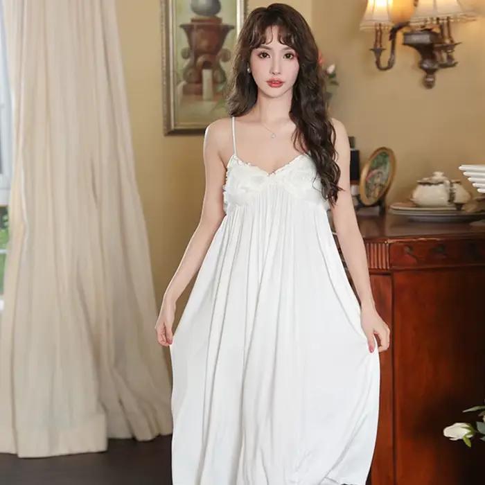 Chemise de nuit longue en coton pour femmes, chemise de nuit sexy, style palais, vêtements de maison