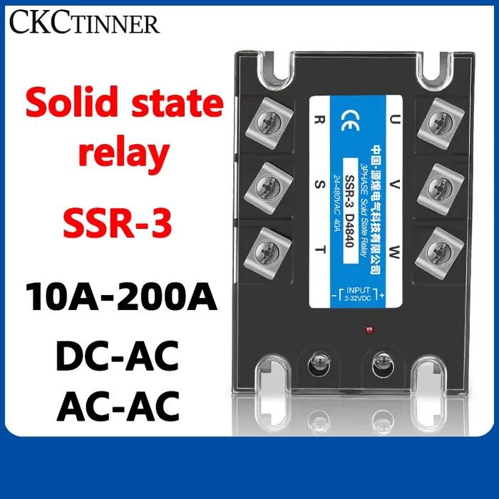 Relais statique triphasé, monophasé, 10A, 25A, 40A, 60A, 80A, 100A, 120A, 150A, 200A, 3-32VDC SSR, c