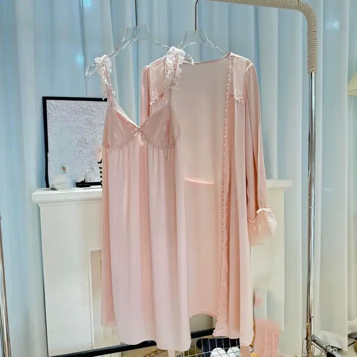 Sexy élégant mariée mariage rose Robe Robe de nuit ensemble été femmes vêtements de nuit chemise de 