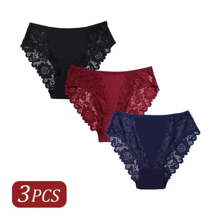 Lingerie élégante en dentelle pour femmes, 3 pièces, ajouré, imprimé, slip Sexy, confortable, respir
