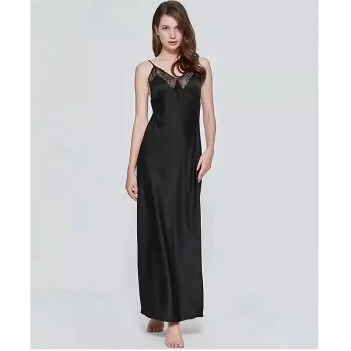 Chemise de nuit pour femmes en dentelle et satin, lingerie sexy, chemise longue, vêtements de nuit
