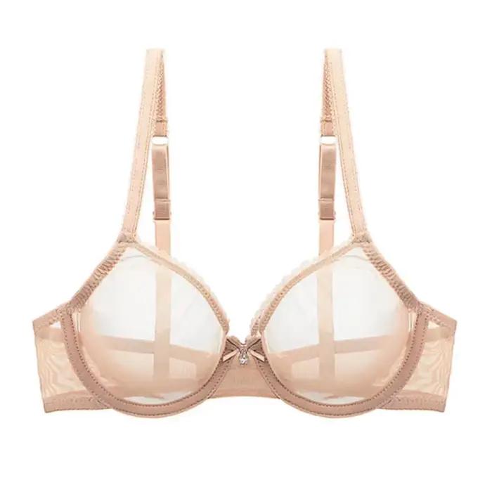 Nouveau soutien-gorge en dentelle maille transparente Sexy 3/4 tasse arc Ultra-mince romantique voir