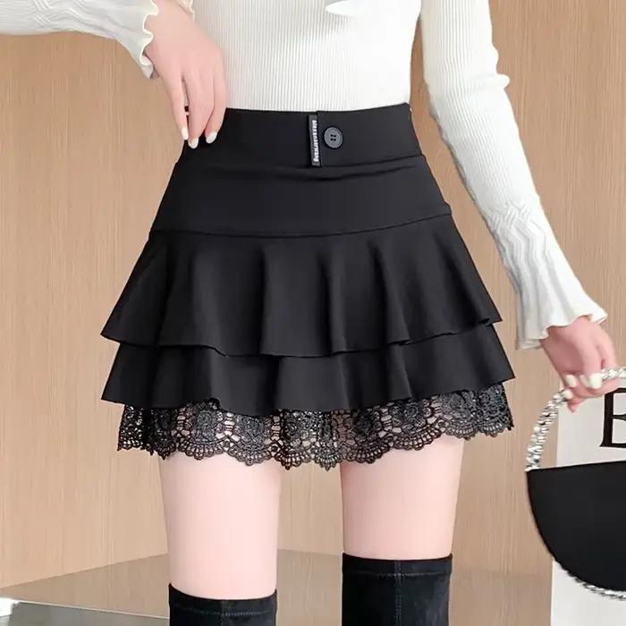 Jupe courte en dentelle anti-absorbe ouissement pour femmes, haut auditutu, gâteau, mode, automne, h