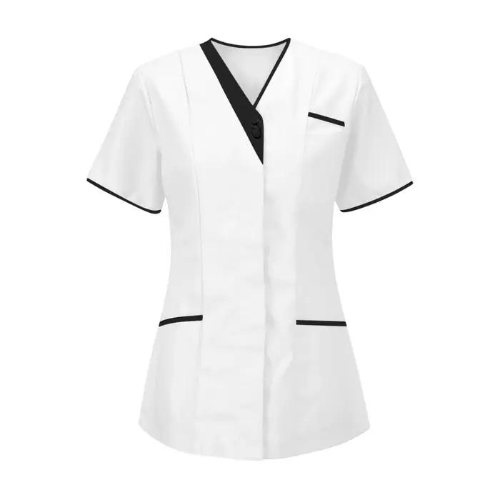 Nouveaux ensembles infirmiers 2026 – T-shirt d'été pour femme à col en V et boutons – Uniforme de tr