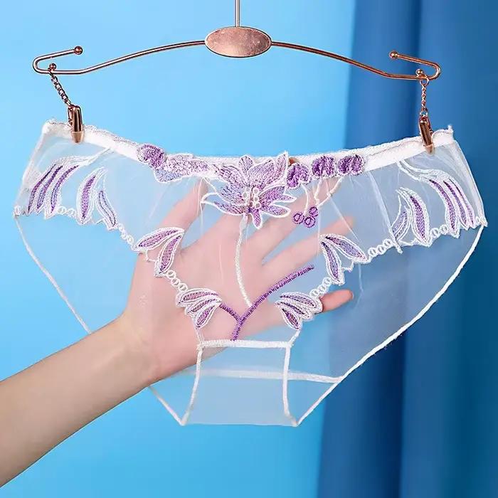 Culotte en maille transparente pour femme, sous-vêtement sexy en dentelle, taille basse, caleçon san