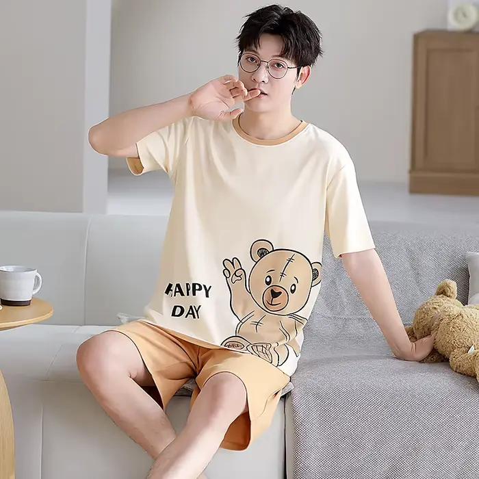 Couple mignon dessin animé pyjama ensemble été hommes et femmes 100% coton à manches courtes pyjamas