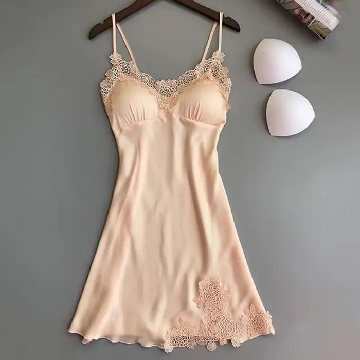 Dames Sexy injSatin Nuit Robe fibrNighties V-cou Chemise De Nuit Chemise De Nuit En Dentelle Vêtemen