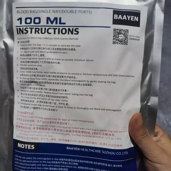 5 sacs de collecte de sang vétérinaire de 100 ml et 200 ml avec transfusion pour chiens et chats - I
