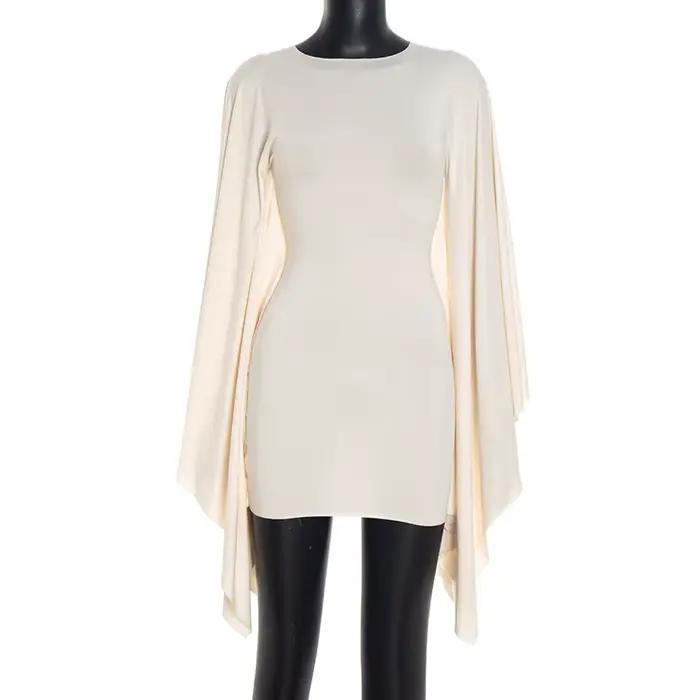 FAGADOER Robe moulante mini abricot pour femme, sexy, à manches chauve-souris longues et col rond, p