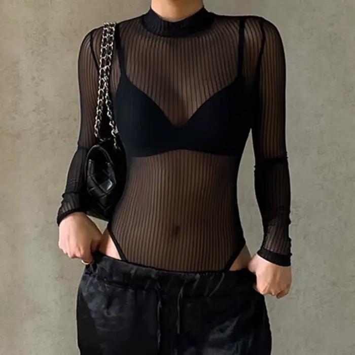 2025 printemps nouveau transfrontalier Sexy Bareback discothèque maille fond Transparent combinaison