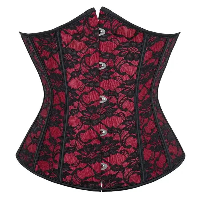 Corset sous le buste en dentelle florale pour femme, entraîneur de taille rouge, ceinture amincissan