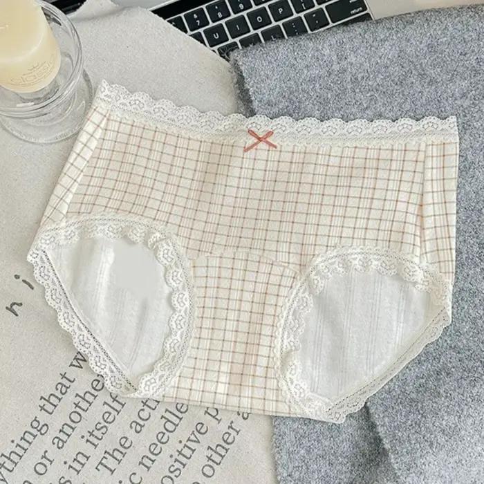Culottes en coton à nœud floral, sous-vêtements à rayures quadrillées pour femmes, culottes en dente