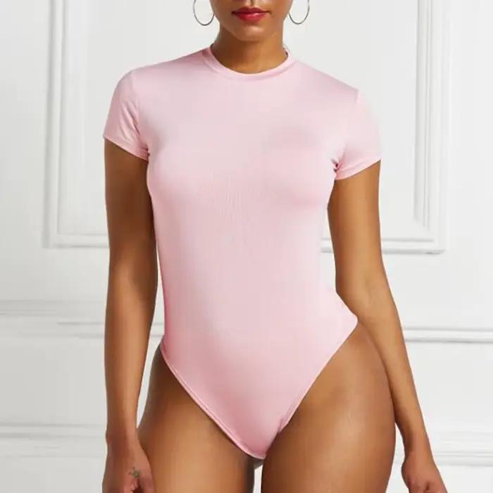 Body moulant une pièce Sexy, manches courtes, col rond, ouvert, basique, blanc, noir, rouge, salopet