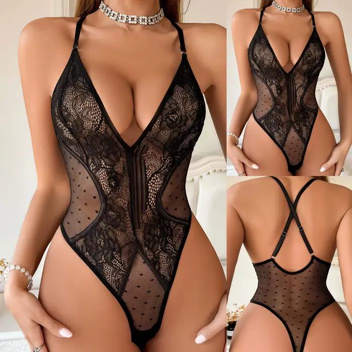 Costume de batterie dos nu évidé en dentelle pour femmes, sous-vêtements sexy, mince, sangle fine, b