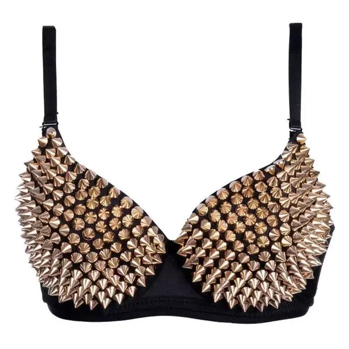 Soutien-gorge gothique argenté, haut à rivets, Rave, Bralette, Lingerie Sexy, Push-Up, Punk Rock, cl