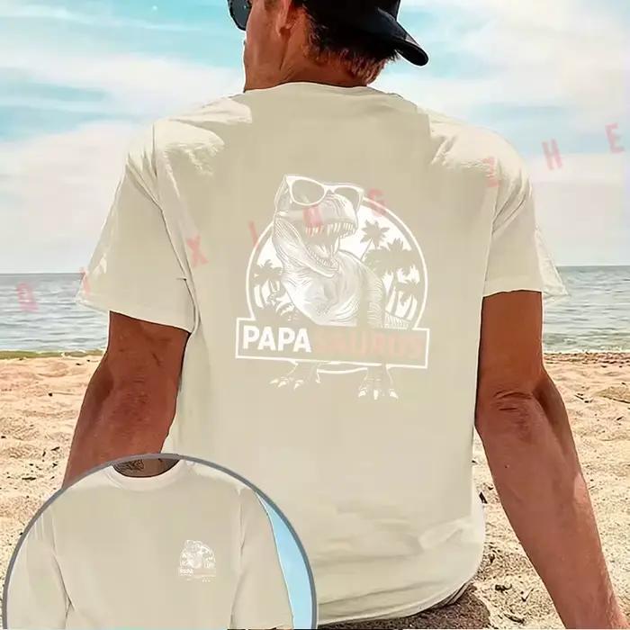 PAPASAURUS T-Shirt en coton pour hommes, design dinosaure papa, imprimé double face, décontracté, ma