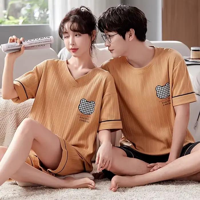Ensemble pyjama en coton pour amoureux, vêtements de nuit mignons pour hommes et femmes, vêtements d