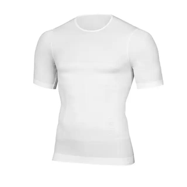 Hommes corps Shapers Fitness élastique Abdomen ajustement serré à manches courtes chemise débardeurs