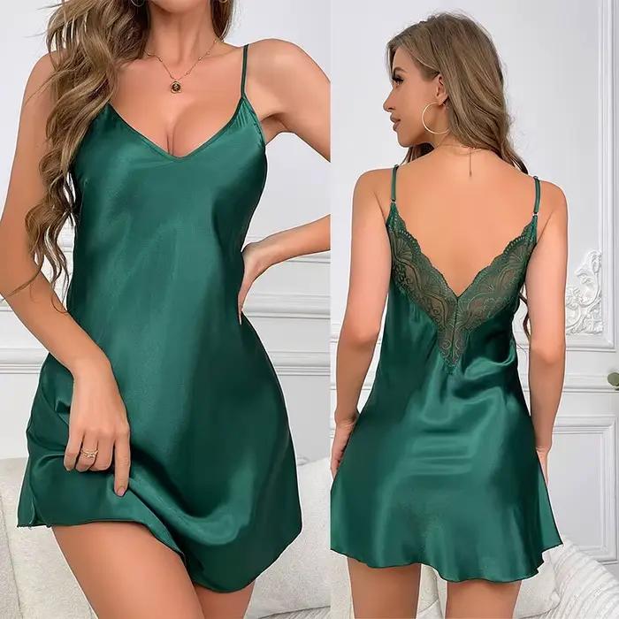 Chemise de nuit Sexy pour femmes, col en v, sans manches, en dentelle, douce et confortable, vêtemen
