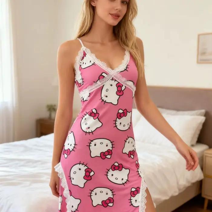 Pyjama Robe de Nuit Hello Kitty Nouveauté – Style Doux, Sexy et Confortable pour Femme – Cadeau Idéa