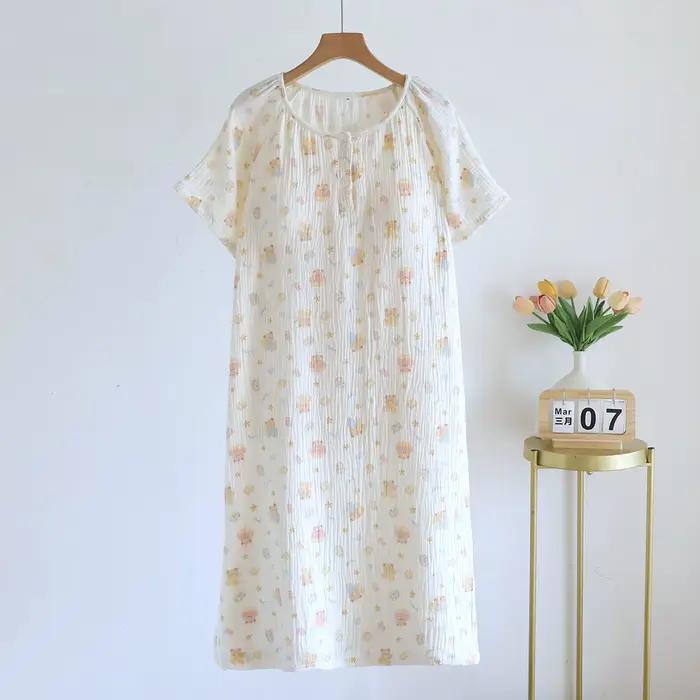 Chemise de nuit à manches courtes avec coussinets de poitrine, vêtements de nuit fins en coton pour 