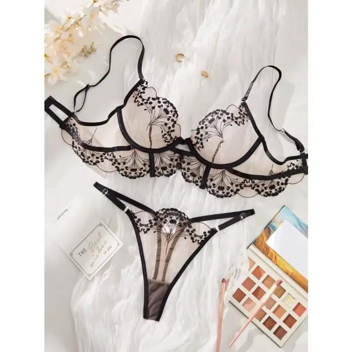 Ensemble de sous-vêtements en forme d'éventail pour femmes, blanc, brodé, avec nœud papillon, en Fib