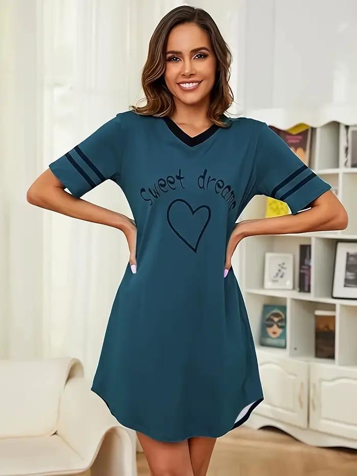 Chemise de nuit décontractée pour femme, style printemps-été quatre saisons, ample avec imprimé lett