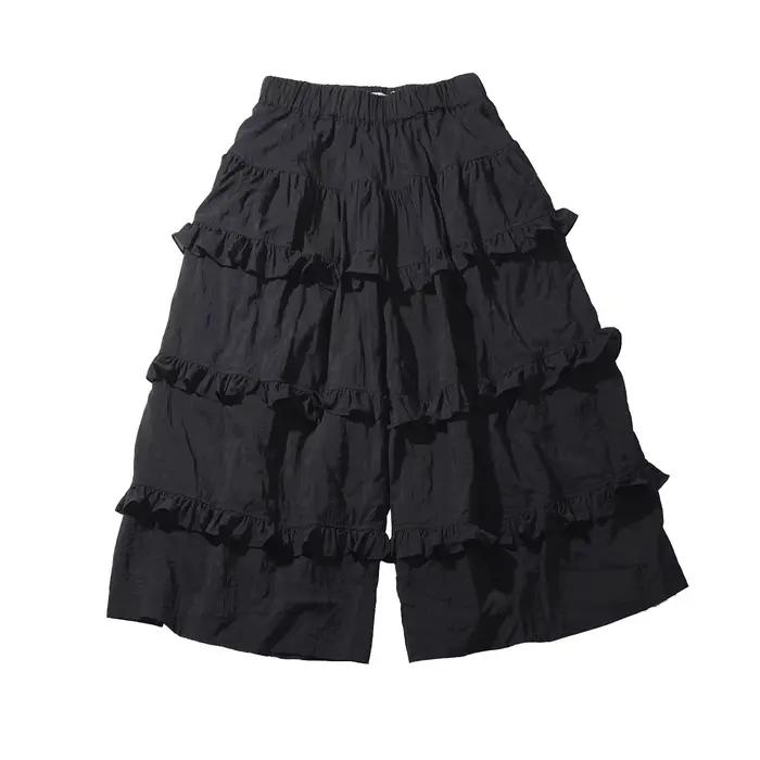 Pantalon jupe noir pour femme, original d'Imakokoni, pantalon d'été multi-couches à bordure en dente
