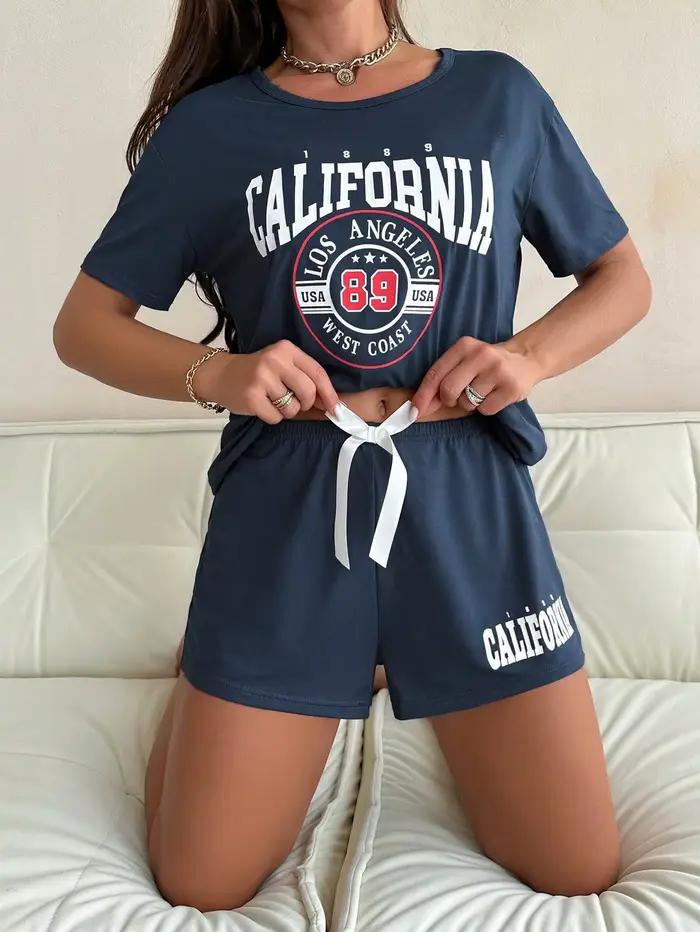 Ensemble deux pièces décontracté à manches courtes pour femmes, nouveau style, avec motif imprimé av