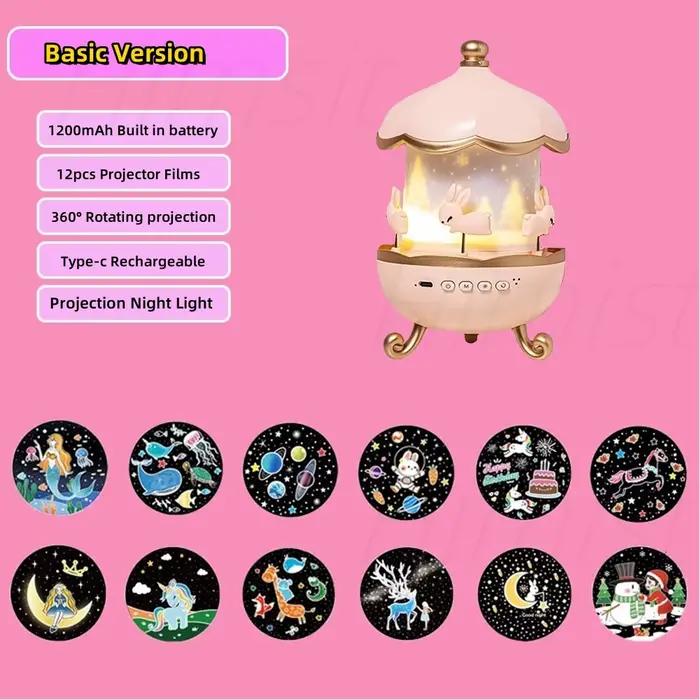 Veilleuse LED Rechargeable par USB pour Chambre d'Enfant, Projecteur, Rotation de l'Espace, 12 Films