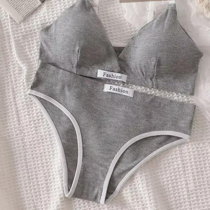 Ensemble de soutien-gorge en coton pour femmes, slip Sexy, culotte taille basse, Bralette sans fil, 