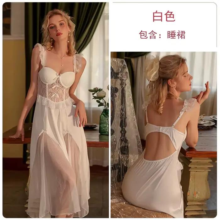 Ensemble de robe kimono en dentelle blanche pour femmes, vêtements de nuit d'été, peignoir, chemise 