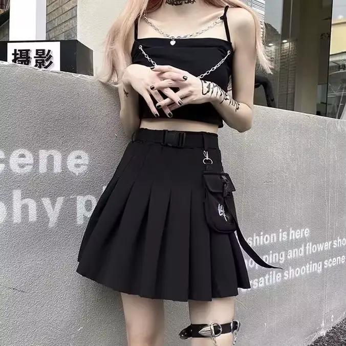 Jupe noire pour femme, style Harajuku, tendance, jupe plissée taille haute, jupe courte